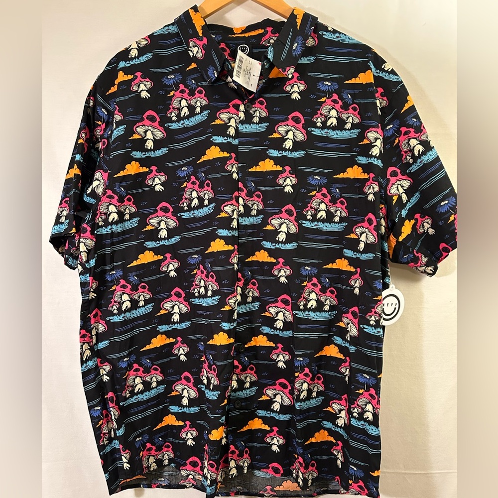 NEFF Psychedelic Mushroom Forest Button Down Shirt Size XXL